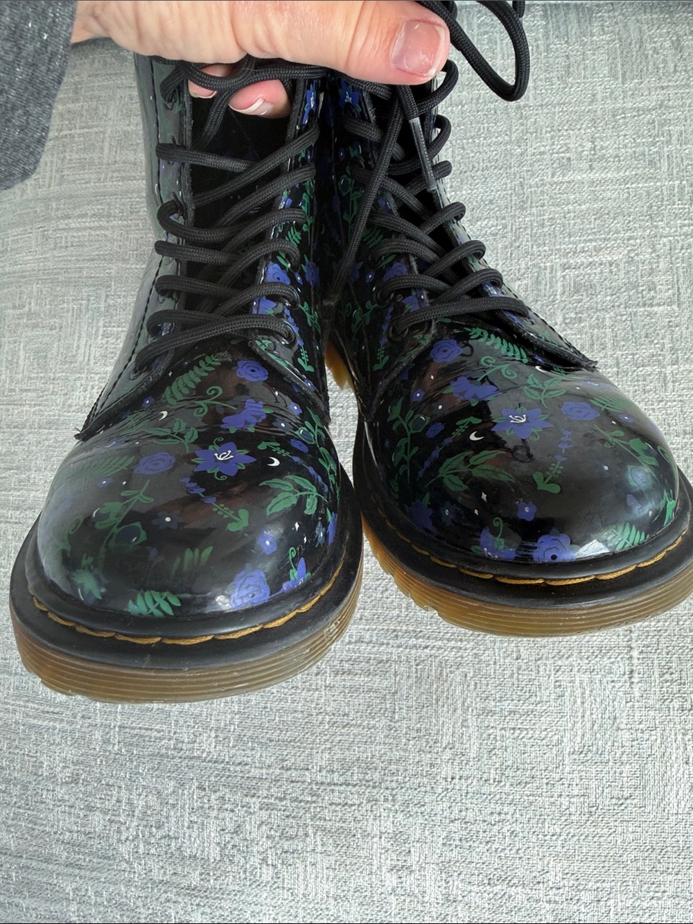 Dr. Martens Junior 1460 Mystic Floral Black Patent Lace Up Boots Girls Size 3 - Picture 7 of 9
